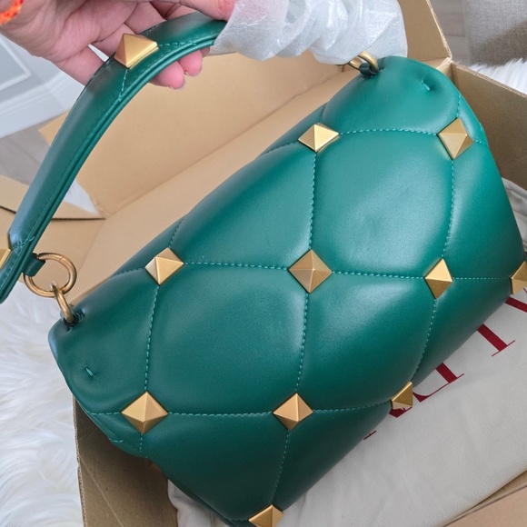 NWT VALENTINO GARAVANI Roman Rockstud Green Nappa Leather Satchel Crossbody Bag - Picture 11 of 11